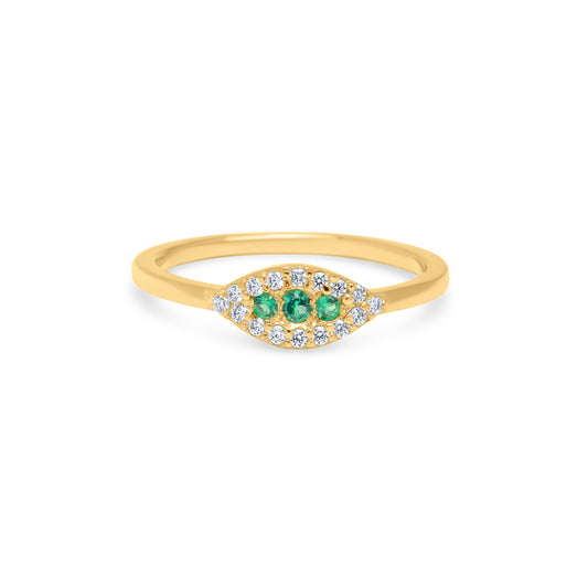 Eye Ring with Emerald Center stones - Gold Plated