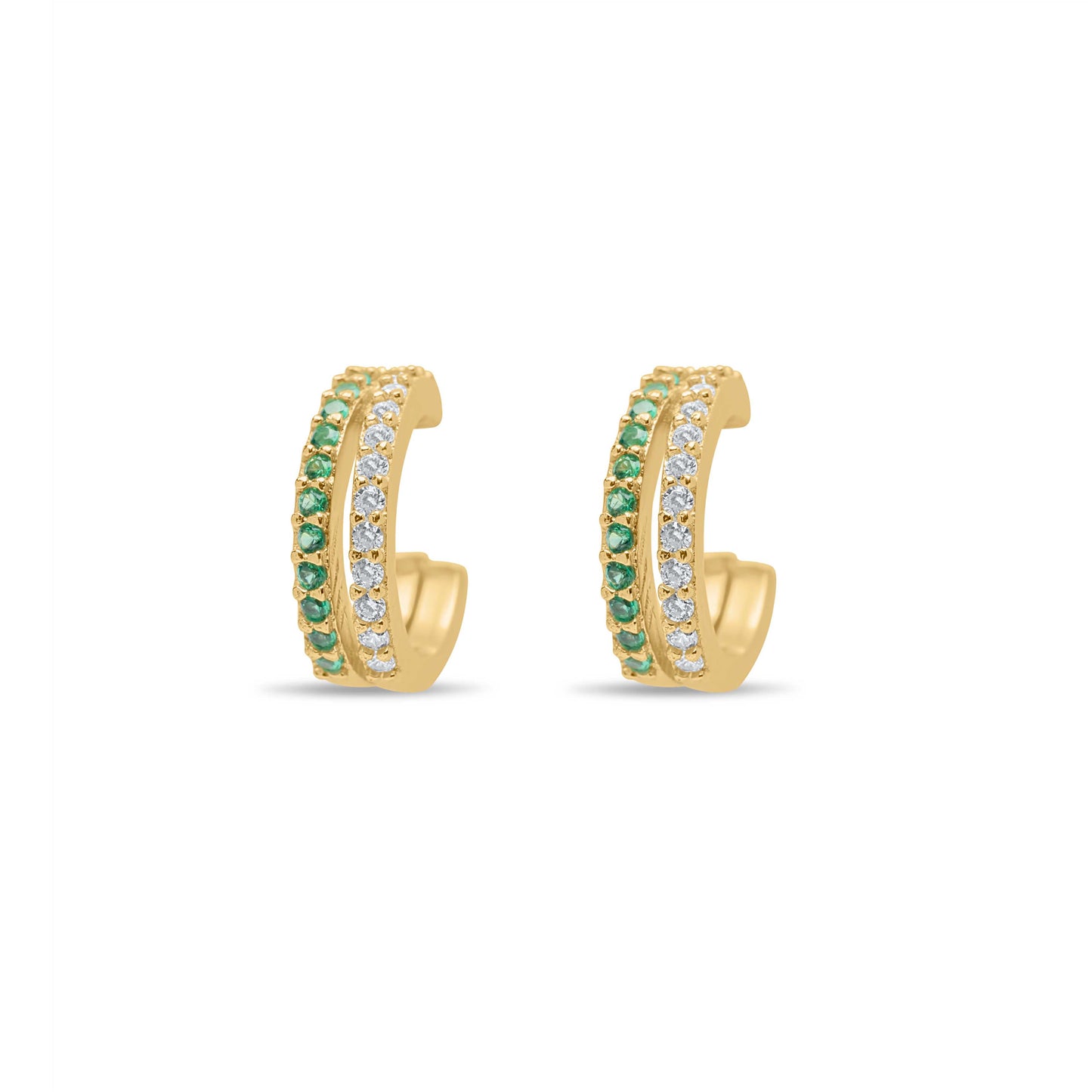 Emerald & White Double Pair Hoops earrings - Gold Plated