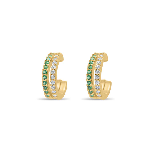 Emerald & White Double Pair Hoops earrings - Gold Plated