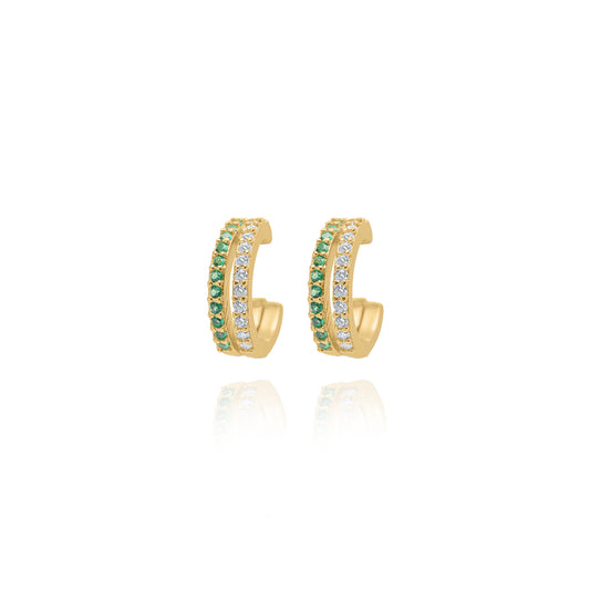 Emerald & White Double Pair Hoops earrings - Gold Plated