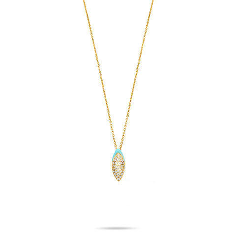 Turquoise Pave Naveta Necklace  - Gold plated