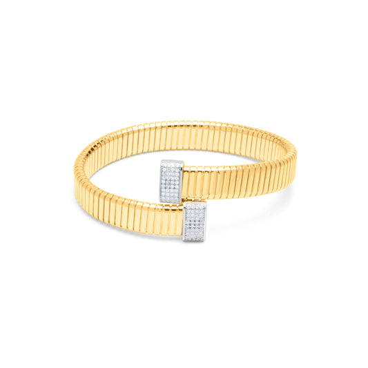 Chunky Wide Bangle with Stones - Gold Plated