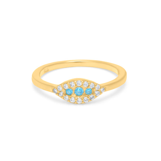 Eye Ring with Aqua Center stones - Gold Plated