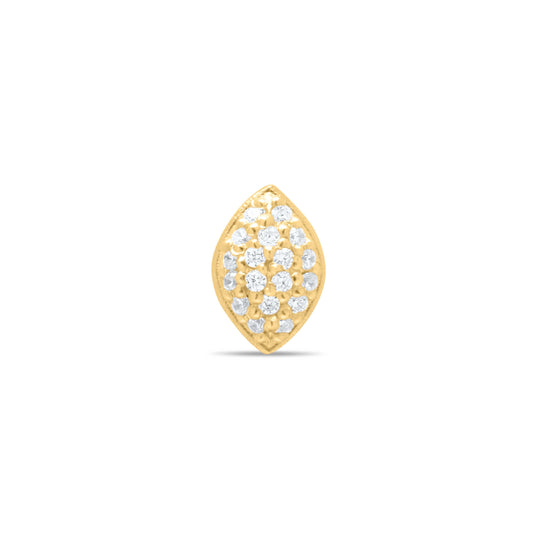 Pave Naveta Stud Single Earring - Gold Plated
