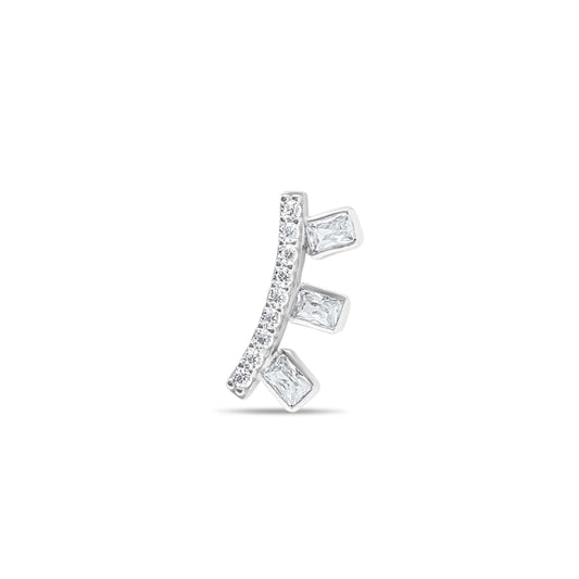 Ice Cube Single Ear Climber - Silver Rhodium Plated Right