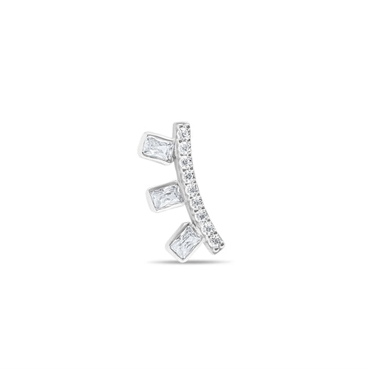 Ice Cube Single Ear Climber - Silver Rhodium Plated Left