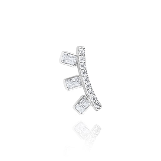 Ice Cube Single Ear Climber - Silver Rhodium Plated Left