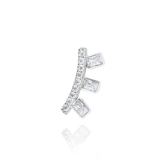 Ice Cube Single Ear Climber - Silver Rhodium Plated Right