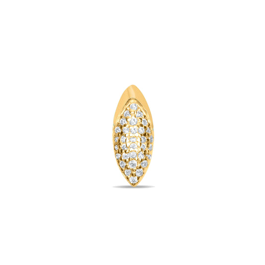 Pave Long Naveta Stud Single Earring - Gold Plated