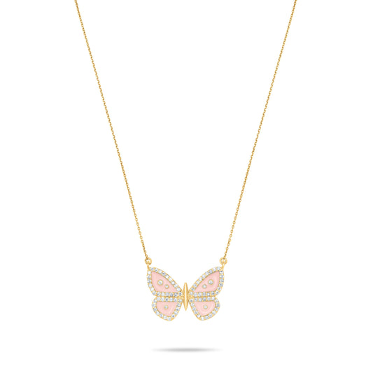 Baby Pink Butterfly Necklace - Gold plated