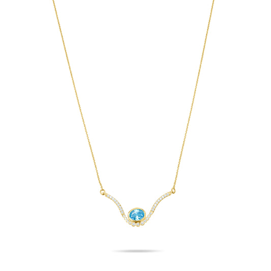 Curvet with Aqua Stone Necklace - Gold Plated