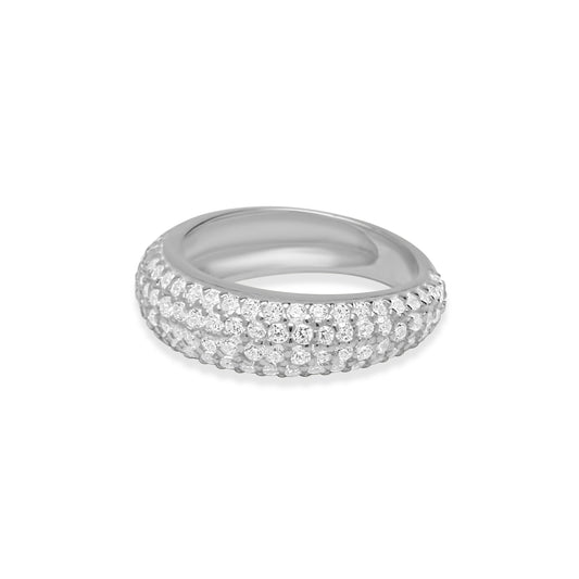 Half Pave Ring - Silver Rhodium Plated