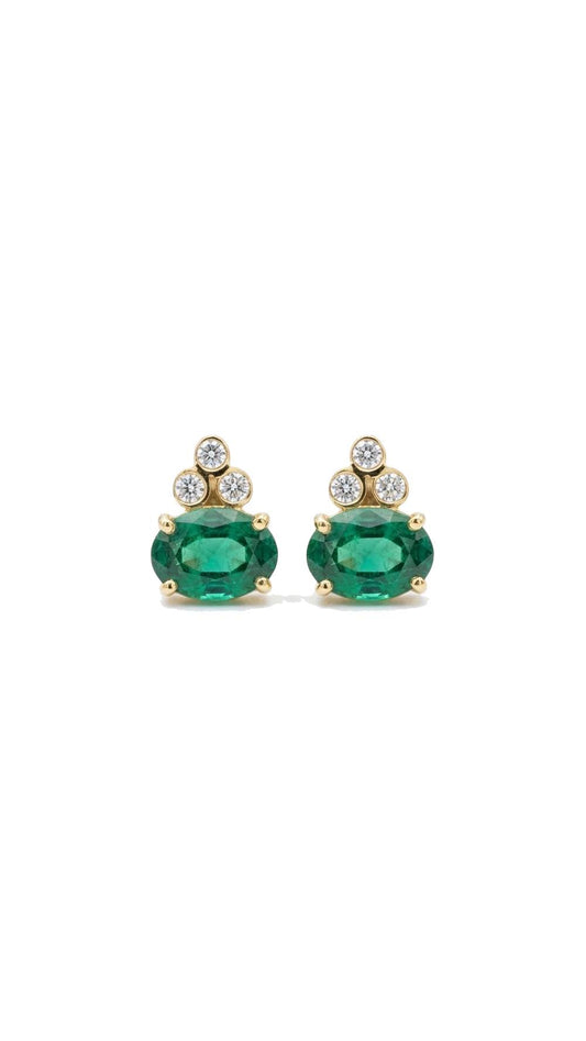 Emerald Moonpath Stud Pair Earrings - Gold Plated