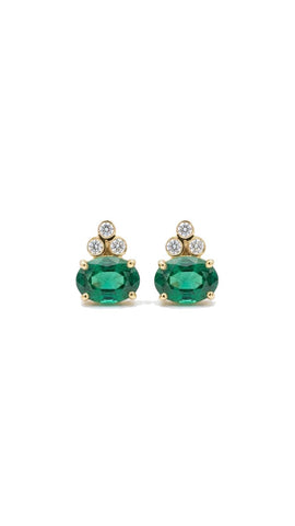 Emerald Moonpath Stud Pair Earrings - Gold Plated