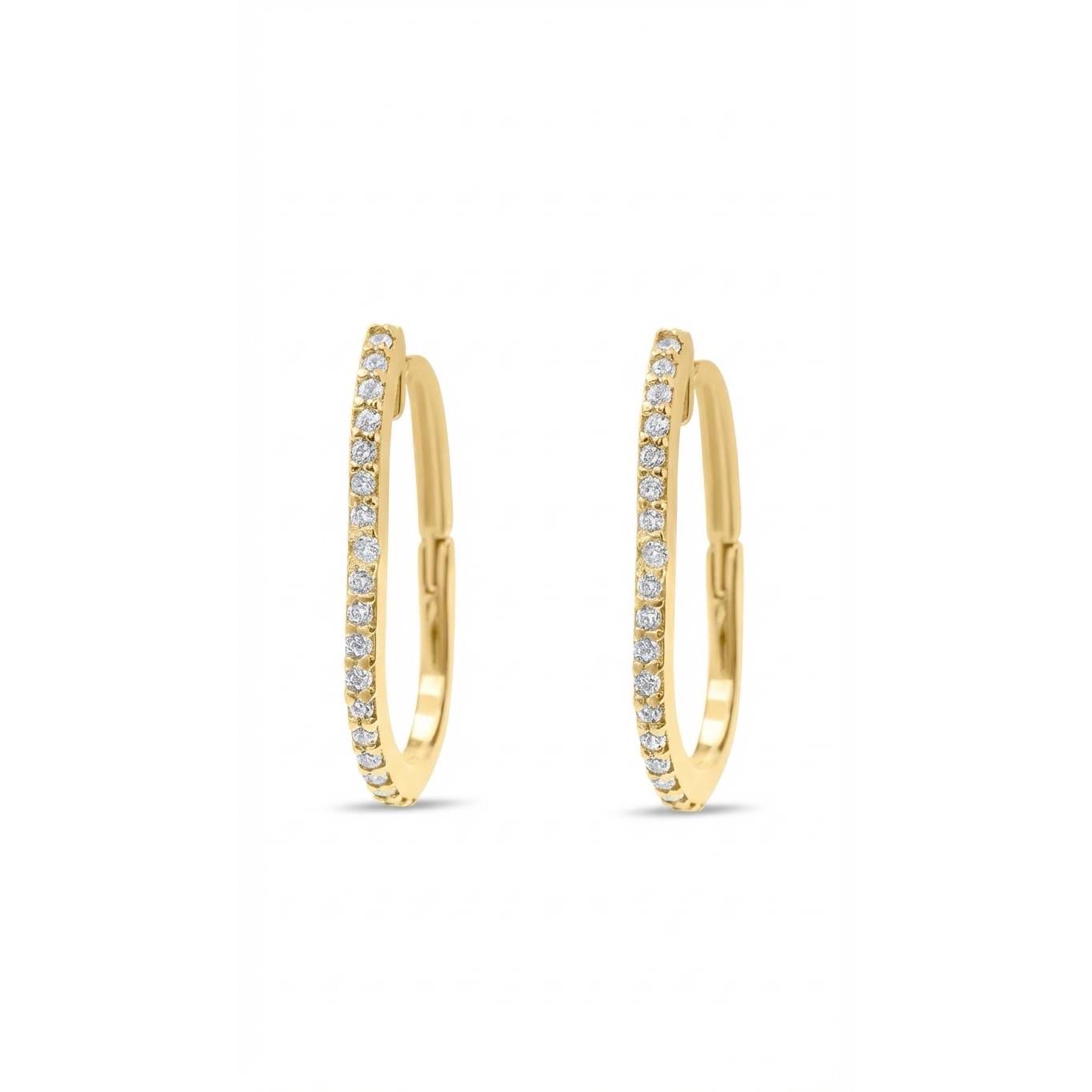 Long Oval Pair Earrings with stones - Gold Plated