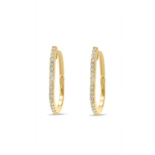 Long Oval Pair Earrings with stones - Gold Plated