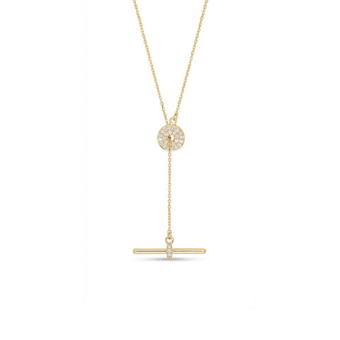 T- Bar Necklace with Pave Circle - Gold plated