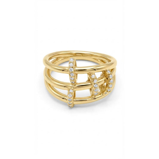 White Triple Belt Ring - Gold Plated