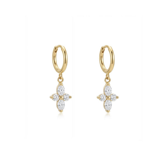 Crystal Cross Hoop Earrings - Gold Plated