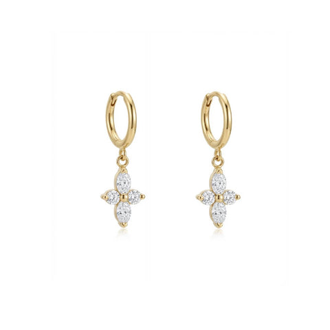 Crystal Cross Hoop Earrings - Gold Plated