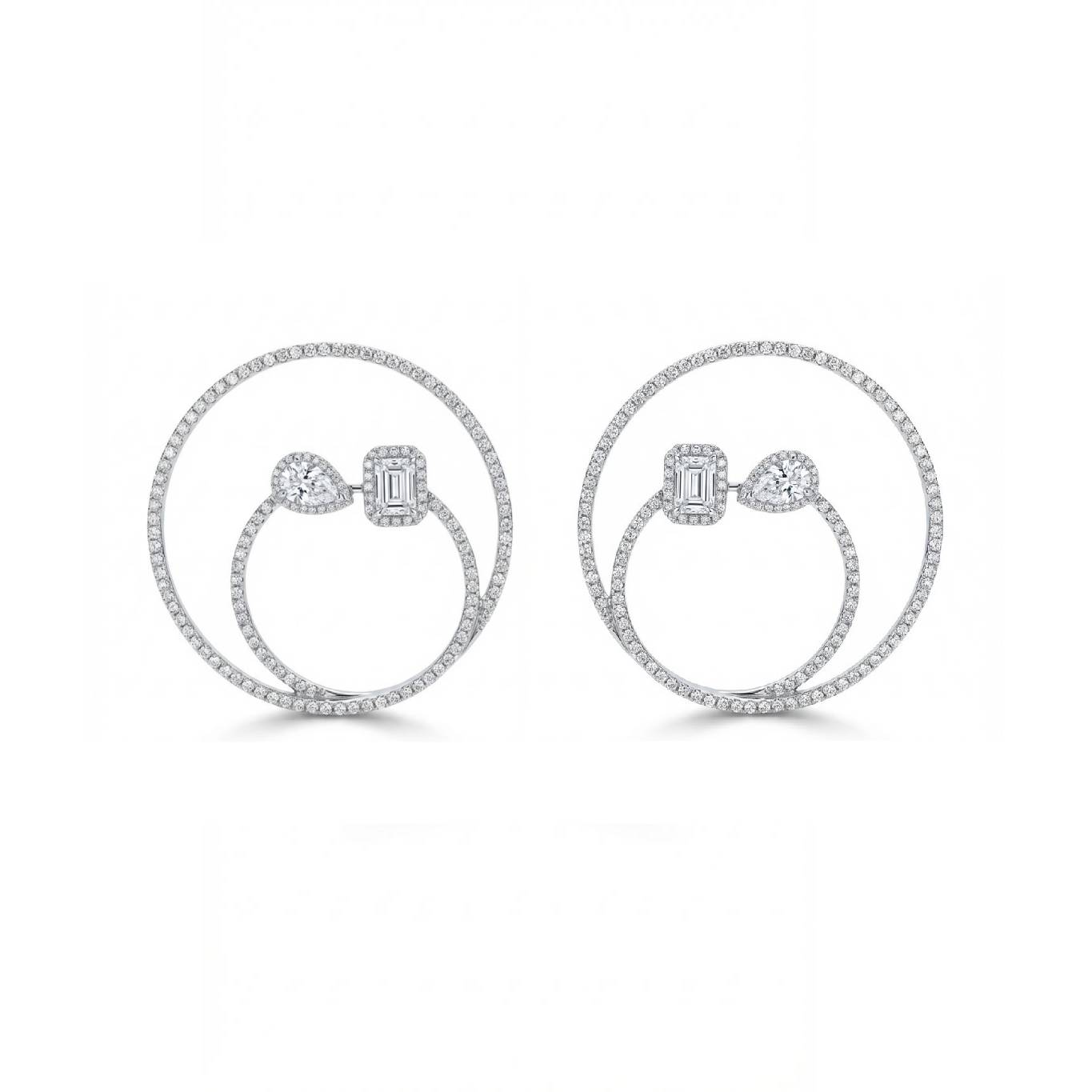 Double Circle Spark Earrings Earrings - Silver Rhodium Plated