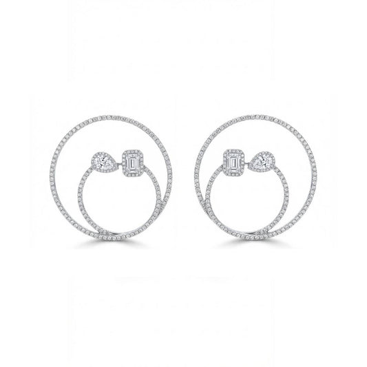 Double Circle Spark Earrings Earrings - Silver Rhodium Plated