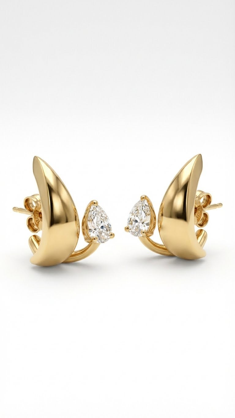 Chunky Double Hoop Pair Earrings with Teardrop - Gold Plated