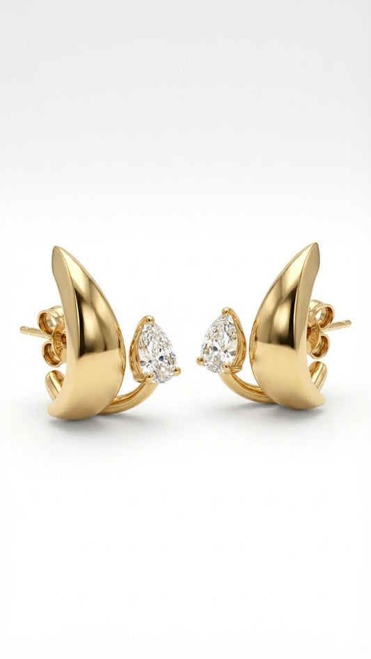 Chunky Double Hoop Pair Earrings with Teardrop - Gold Plated