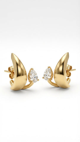 Chunky Double Hoop Pair Earrings with Teardrop - Gold Plated