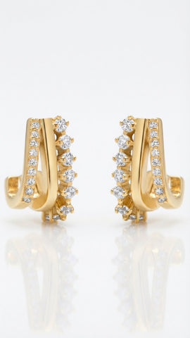 Triple Harmony Hoops With White zircons Pair Earrings - Gold Plated