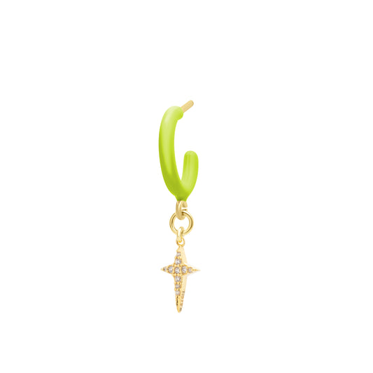 Lime Enamel Hoop with Rock Star Single Earring - Gold Plated