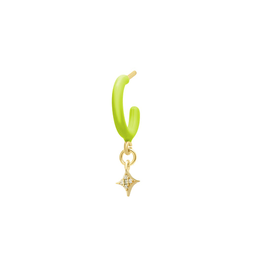 Lime Enamel Hoop with Rhombus Single Earring - Gold Plated