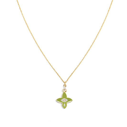 Lime Power Flower Necklace - Gold Plated