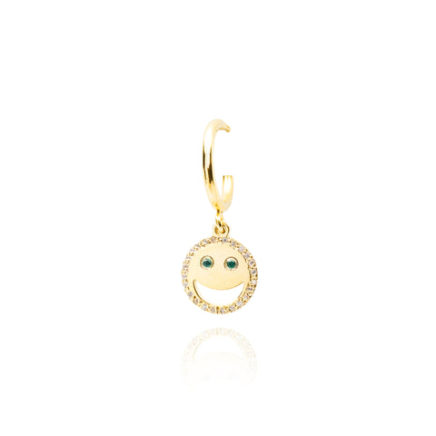 Smile Hoop with Emerald Single Earring - Gold Plated