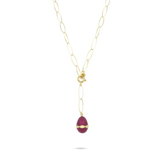 Magenta Sparkle Egg Lariat Necklace - Gold Plated