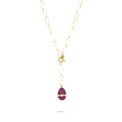 Magenta Sparkle Egg Lariat Necklace - Gold Plated