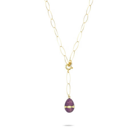 Purple Sparkle Egg Lariat Necklace - Gold Plated