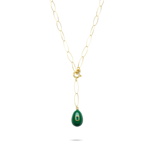 Green Egg Lariat Necklace with Emerald stone - Gold Plated