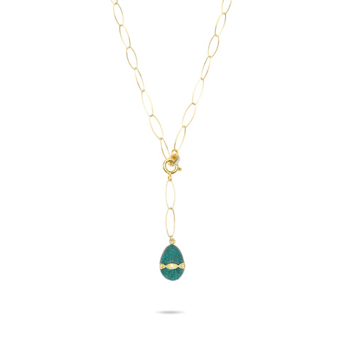 Blue Sparkle Egg Lariat Necklace - Gold Plated
