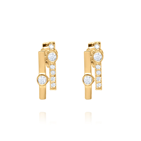 Two Line Stud Pair Earrings - Gold Plated