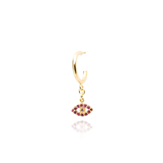 Ruby Mini Evil Eye Single Hoop Earring - Gold Plated