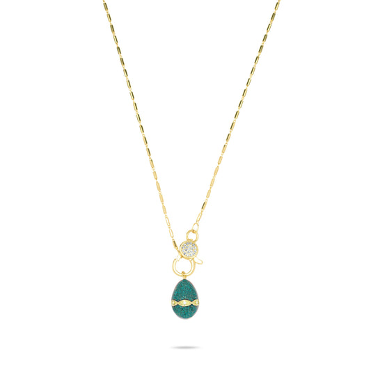 Blue Sparkle Egg Necklace - Gold Plated