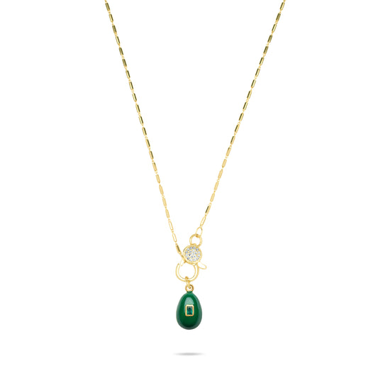 Green Egg with Emerald Stone Necklace - Gold Plated