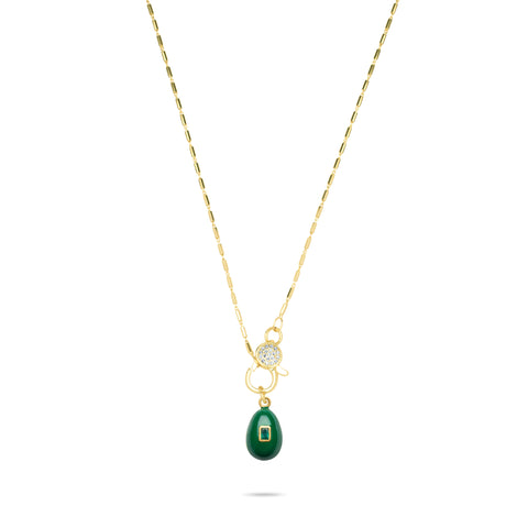 Green Egg with Emerald Stone Necklace - Gold Plated
