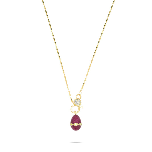 Magenta Sparkle Egg Necklace - Gold Plated
