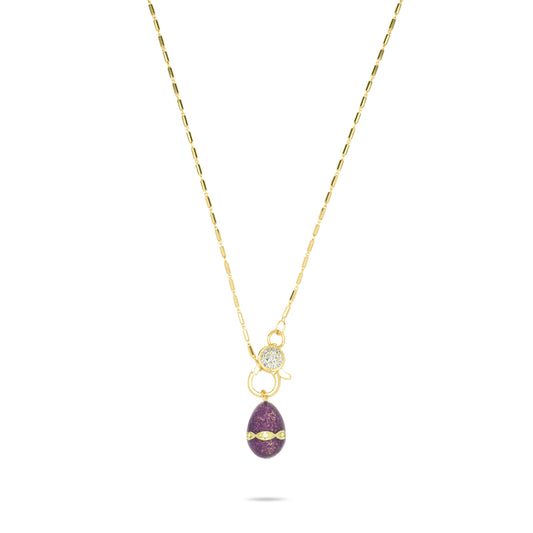 Purple Sparkle Egg Necklace - Gold Plated
