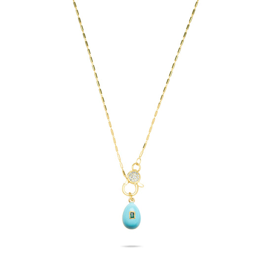 Turquoise Egg with Emerald Stone Necklace - Gold Plated