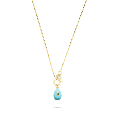 Turquoise Egg with Emerald Stone Necklace - Gold Plated