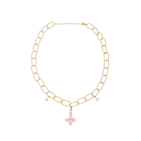 Baby Pink Power Flower Necklace - Gold Plated