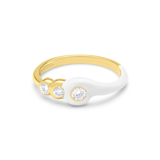 White Three Stones Ring - Gold Plated